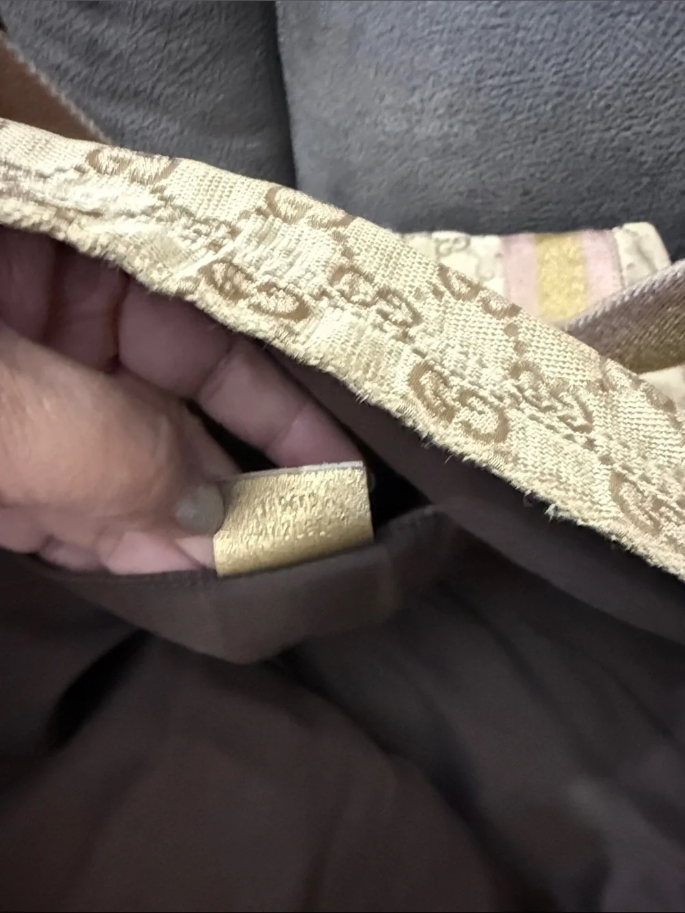 GG Monogram Beige Canvas Tote with Pink & Olive Straps - Picture 11 of 12